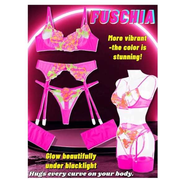 KAEI & SHI Floral Embroidered Underwire G-String Garter Belt 4 Pieces Lingerie - Picture 6 of 9